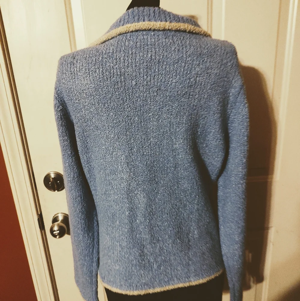 🔹🪻🔹Divine Vtg French Blue Periwinkle & Cream Plush Boucle Sweater Blazer - M - Picture 3 of 14